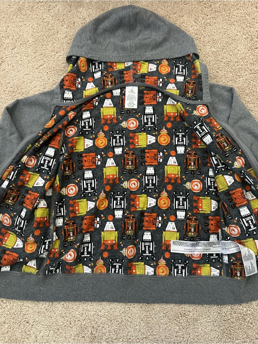 Disney Star Wars Kids Size XL Halloween Print R2D2 Full Zip Hooded Sweatshirt - Picture 5 of 7